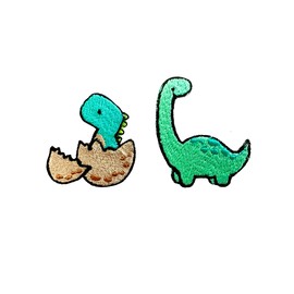 TH Set of 2 Tiny. Mini Dinosaur Brachiosaurus Dinosaur in The Egg Shell Baby Cute Cartoon logo28 Patches Sew Iron on Embroidered Applique Badge Sign Patch Clothing Costume