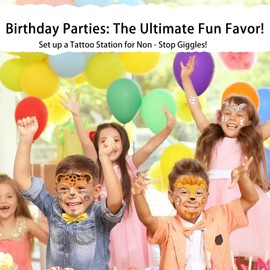 Kids Tattoos, 10 Sheets Glitter Face Tattoos for Kids, Temporary Fake Tattoo for Party Festival Birthday, Quick Face Painting Makeup, Water Transfer, Safe & Long Lasting, Cute Animal Stickers