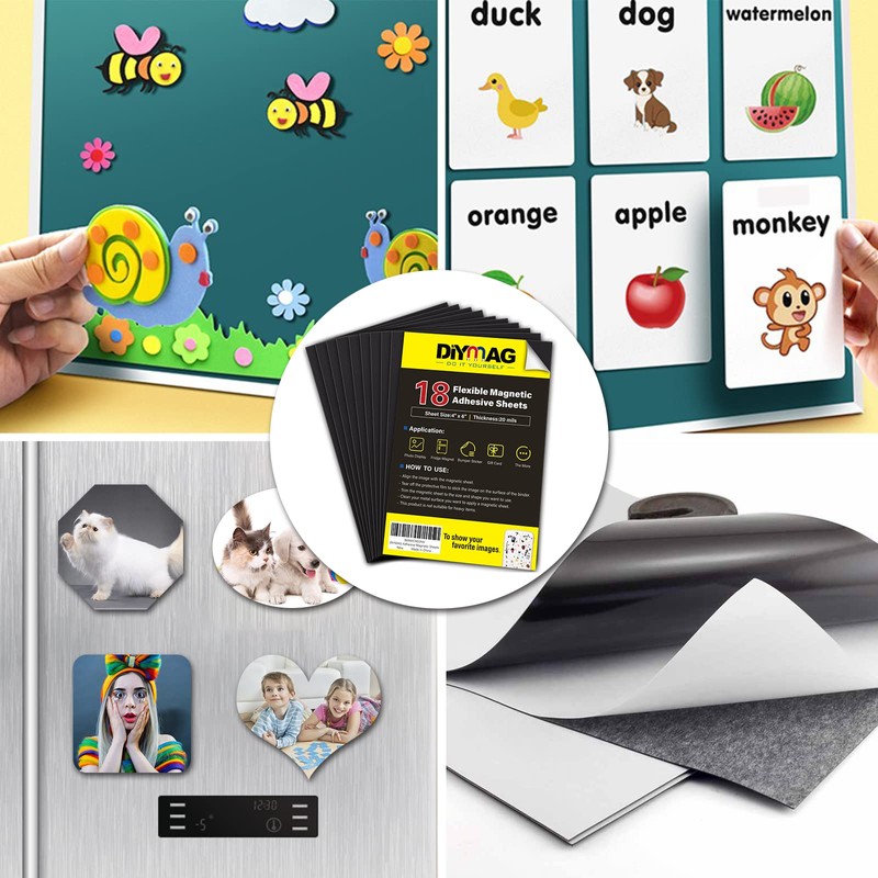 DIYMAG Adhesive Magnetic Sheets, |4" x 6"| 18 Packs, Flexible