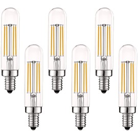 LUXRITE Vintage E12 LED Bulb 60W Equivalent, T6 T6.5, 3000K (Soft White), 500 Lumens, Dimmable Candelabra LED Tube Bulbs 5W, Clear Glass, Edison Filament Tubular Light Bulb, UL Listed (6 Pack)