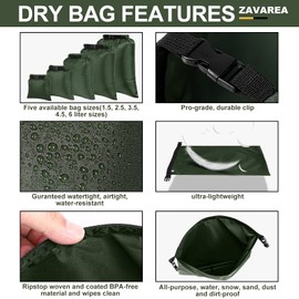 Waterproof Dry Bag Set, Lightweight Drybag Canoe Bags with 1.5L, 2.5L, 3.5L, 4.5L, 6L Dry Sacks Waterproof Bags for Kayaking Rafting Boating Hiking Camping Travel Backpacking Storage Boat Dry Bags