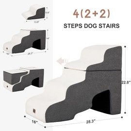 Garnpet Dog Stairs for High Beds with Tunnel, 4-Step Dog Steps for Small Dogs and Cats, Foldable Pet Stairs for High Bed Climbing, Non-Slip Balanced Pet Step Indoor, Beige