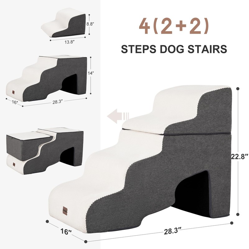 Garnpet Dog Stairs for High Beds with Tunnel, 4-Step Dog