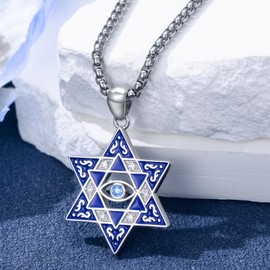 PELOVNY Star of David Evil Eye Necklace 925 Sterling Silver Jewish Star Pendant Necklace Jewish Protection Jewelry Gifts for Women Men