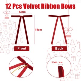 12Pcs Velvet Christmas Tree Bows 5 * 7 inch Rustic Crafts Gift Bows Vintage Velvet Ribbon Wreath Bows for Xmas Home Shop Indoor Outdoor Decor(Burgundy)