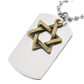 COOLSTEELANDBEYOND Unique Two Piece Dog Tag Pendant Necklace with Star of David for Men, 68 cm Ball Chain, Metal, No Gemstone
