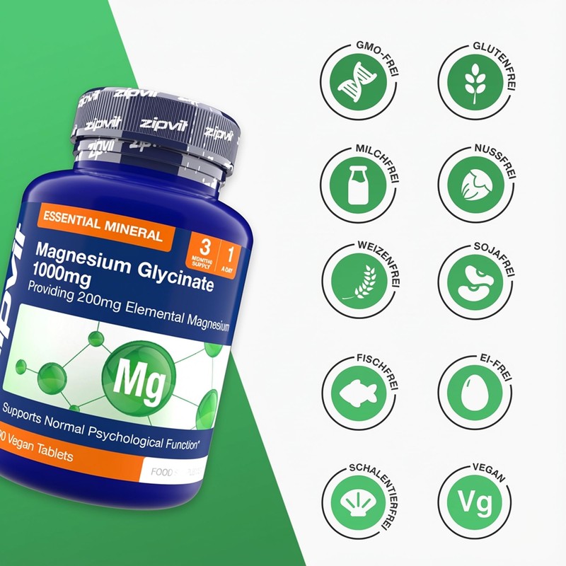 Magnesium Glycinate 2000 mg (as Bisglycinate) Plus Vitamin B6 with