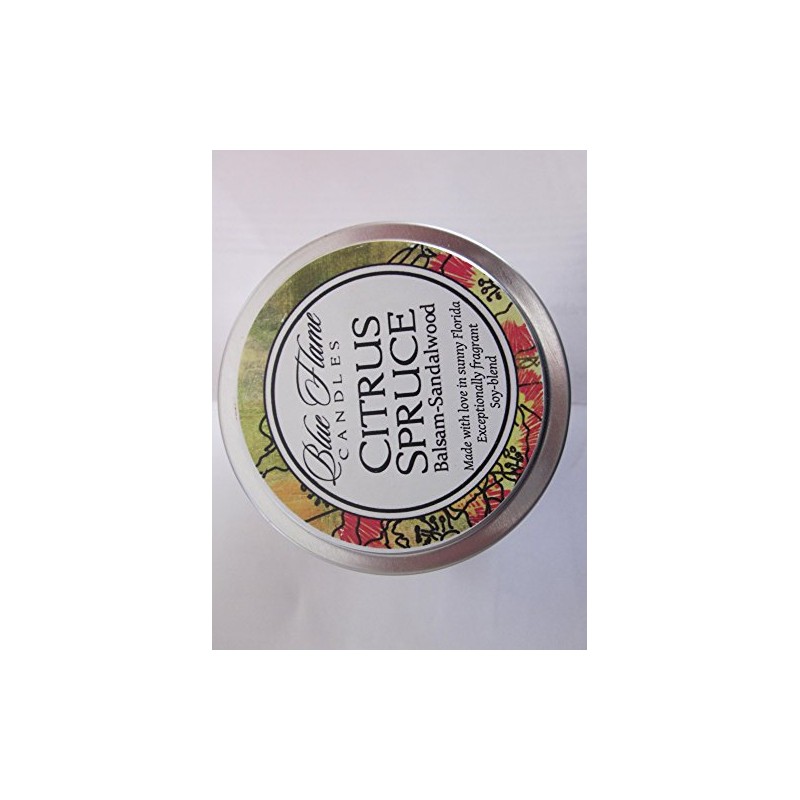 Citrus-Spruce Balsam-Sandalwood Blue Flame Candle (Soy-Blend Wax and Cotton Wick)