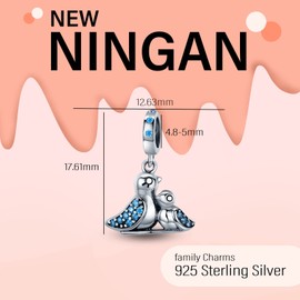 NINGAN 925 Sterling Silver Heart Charm Bead for Jewelry and European Bracelets, Silver, Cubic Zirconia