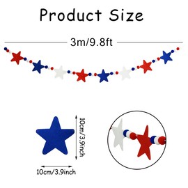 4th of July Banner with Star Red Blue Wool Felt Garland Happy Independence Day Decoration Indoor Patriotic Hanging Decor for Mantel Fireplace Wall, Kids Bedroom, Living Room,Party Supplies (patriotic