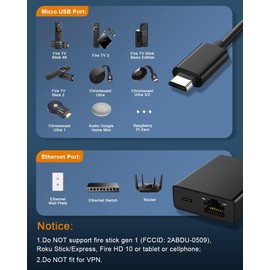 Fire Stick Ethernet Adapter, Micro-USB to RJ45 Ethernet Adapter 100 Mbps, compatible with Fire TV/Fire TV Stick