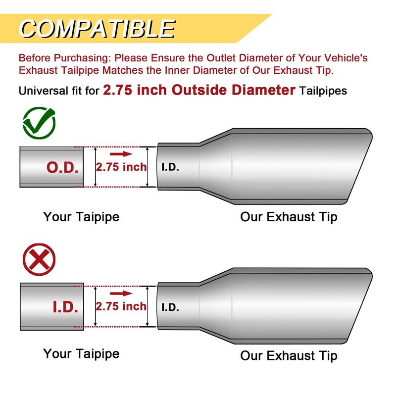 Vurkcy 2.75 inch Inlet Exhaust Tip, 3.5" Outlet 12" Overall