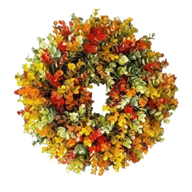 Simulation Autumn Wreath Door Garland Colorful Fall Eucalyptus Wreath for Front Door Thanksgiving Decor