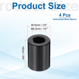 PATIKIL 4pcs M6 Aluminium Spacers, 1/4" ID x 1/2" OD Round Standoff Spacer, Unthreaded Metal Spacers for 1/4" M6 Screws Bolts, Black 5/8" Length
