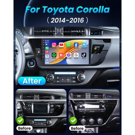 for Toyota Corolla Radio 2014 2015 2016: 4Core 64G ROM 5GWiFi 10.2" 1280x800 Touch Screen Replacement with Wireless Carplay Android Auto Bluetooth GPS RDS FM Mirror Link SWC Backup Camera