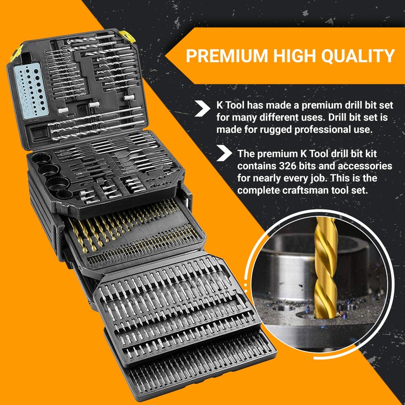 K Tool International 10330 Automotive Plastic/Steel/Wood Premium Drill Bit/Accessory Set