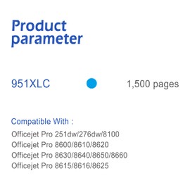 EASYPRINT Compatible (2xCyan) Ink Cartridges Replacement for HP 950xl 951xl (High Yield) Used for Office-Jet Pro 251dw | 276dw | 8100 | 8600 | 8610 | 8620 | 8630 | 8650 | 8660 | 8615 | 8616 | 8625