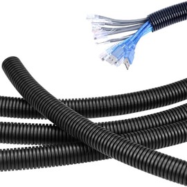 32 FT 1/2 inch Split Wire Loom Tubing Wire Conduit,Flexible Wire Covers Cord Protectors,Cord Protectors from Pets,Black (1/2"-32ft)