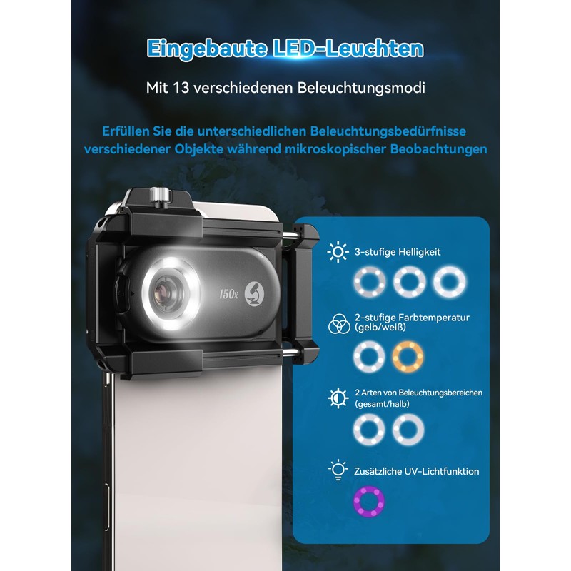 APEXEL 150X Mini-mikroskop für Smartphone-Kamera,Handy mikroskop für Smartphone,Explore Micworld with