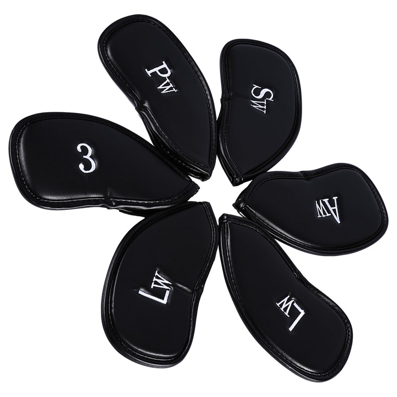 12pcs PU Leather Black Golf Club Head Cover Iron Head