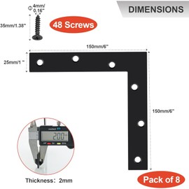SAYAYO Flat Angle 90 Degree Flat Connector Stainless Steel Angle Connector 150 x 150 Furniture Angle Brackets L-shape Repair Plate Corner Angle for Plate Connection Table Chair Bookshelf