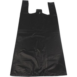 100 Pack BLACK PLASTIC POLYTHENE VEST STYLE CARRIER BAGS - LARGE SIZE 11 x 17 x 21" SHOPPING GROCERY GIFT BOUTIQUE SUPERMARKET CASH N CARRY MARKET STALL POLYBAGS
