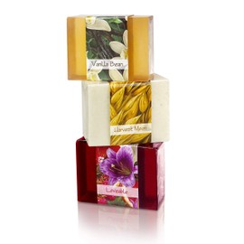 Nabila K Full Bloom Vegetable Glycerin Bar Soap, 3 Bar Best of the Earth Collection: Vanilla Bean, Harvest Moon, Loveable, 4.5oz/127.5g each