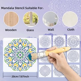 Pack of 16 Mandala Stencils, 20 x 20 cm Mandala Stencils, Mandala Dot Painting Templates for DIY Painting, Art, Decorative Scrapbook Ornaments