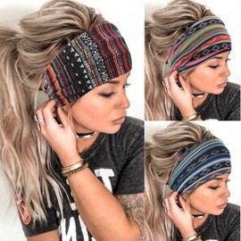 Aceorna Boho Headbands Wide Knot Hair Band Elastic Turban Head Band Stretch Leopard Twist Head Wraps Cloth Yoga Sweartband Fashion Hair Accessories for Women and Girls 3 Pcs (Set A)