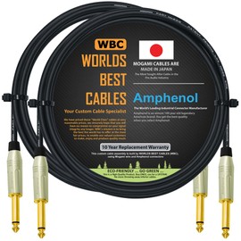WORLDS BEST CABLES 2 Units - 5 Foot - Pedal, Effects, Patch, Instrument Cable Custom Made Using Mogami 2319 Wire & Amphenol ACPM-GN-AU M-Series Straight Gold TS Plugs