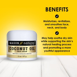 MASON NATURAL Coconut Oil Beauty Cream, Hydrating Moisturizer With Collagen for Smooth & Firm Skin, 2 oz