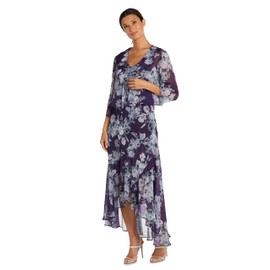 R&M Richards Women's High-Low Chiffon Jacket Dress, Purple