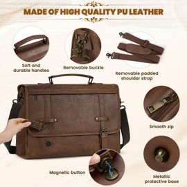 RAINSMORE Mens Messenger Bag 17 Inch Waterproof Vintage Leather Laptop Briefcase Large Computer Laptop Bag Satchel Bag Retro Shoulder Bag,Brown