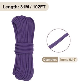 Rebower 550 Paracord Rope 102ft, 4mm Thin Paracord Nylon Cord 7-Strand Core [for Tent Camping Outdoor Gear] - Purple