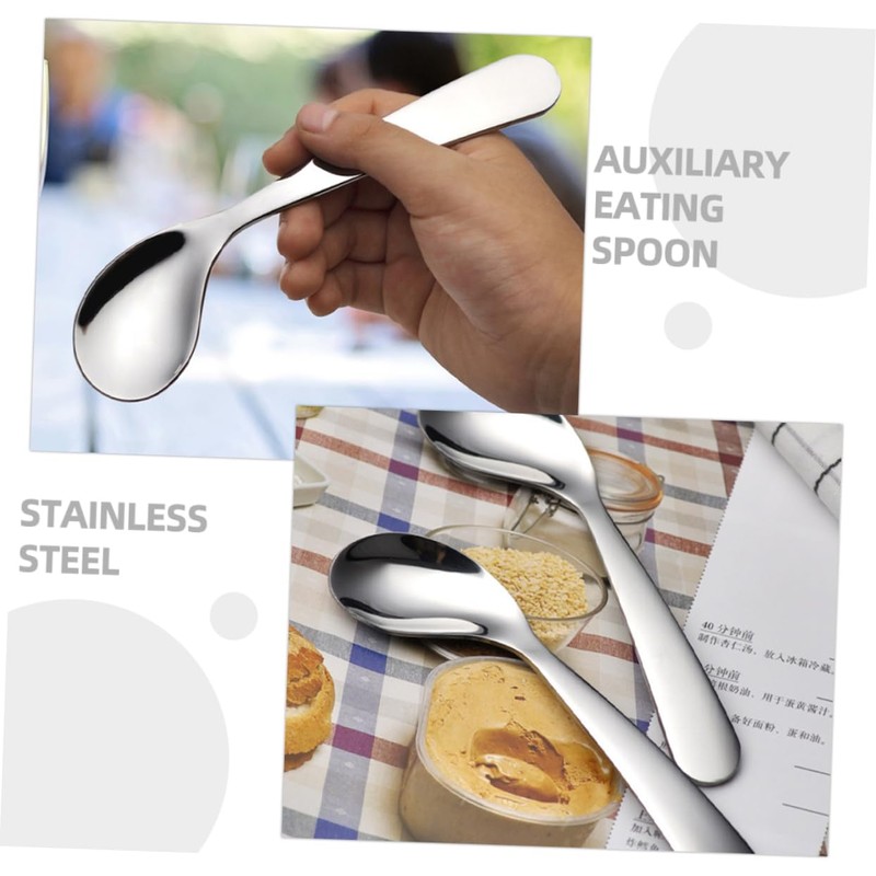 ORFOFE 2pcs Stainless Steel Angled Spoon Fork Assistive Utensils for
