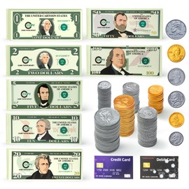 Play Money Set for Kids with Bills & Coins,Pretend Play Cash for Homeschool & Classroom, Game Currency Used for Education, Board Games, Cash Register Toys.Ages 3+ Learning Toys