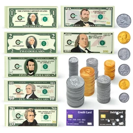Play Money Set for Kids with Bills & Coins,Pretend Play Cash for Homeschool & Classroom, Game Currency Used for Education, Board Games, Cash Register Toys.Ages 3+ Learning Toys