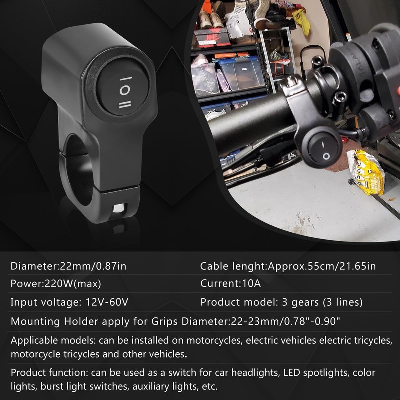 Wai Danie 7/8" Motorcycle Handlebar Headlight Switch ON-OFF Three-Position Waterproof
