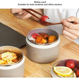 Contenedor Aislante para Almuerzo, Térmico Redondo Antifugas de Acero Inoxidable 304 con Tapa y Bolsa Térmica para Trabajo, Escuela, Picnic al Aire Libre, Juego de 3 Piezas, Café Oscuro