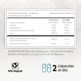 MAGNESIO GLICINATO - Maklen Bisglicinato de Magnesio - Apoya la Salud Neurológica, Muscular y Conciliar el Sueño - Capsulas Veganas Vcaps® de 900 mg