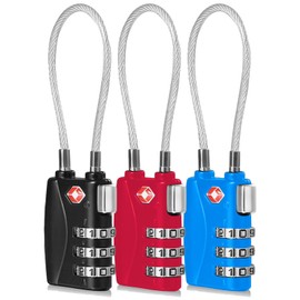 CFMOUR TSA Locks - 1, 2, 3, 4, 5, 6 Pack 3-Dial Travel Cable Combination Security Padlock for Suitcase Luggage Case Bag Code Lock - Black&Blue&Red (Pack of 3)