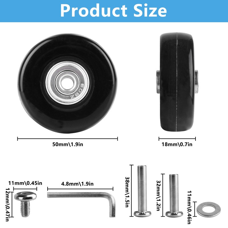 Pack of 4 Suitcase Castors Replacement Wheels, 50 x 18