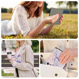 Caweet Case for Kobo Libra Colour (Model:N428, 2024 Release), Ultra Lightweight PU Leather Shell Cover with Auto Wake/Sleep, Lilac Marble