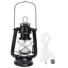 Vintage Camping Lantern 24h Battery Life USB Charging Detachable Lampshade Outdoor Camping Lantern with Hook for Travel Black