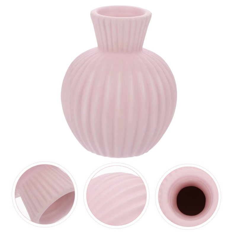 BIUDECO 1Pc Chic Pink Ceramic Flower Vase for Home Decor