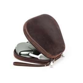 Genuine Leather Case for Airpods Max,Hiram Crazy Horse Cowhide Leather Portable Travel Case for Airpods Max,Headphone Cases for AirPods Max Carrying Case(Coffee)