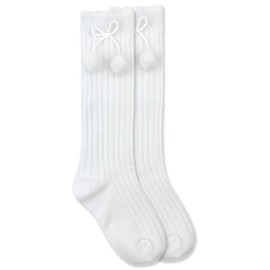 Jefferies Socks girls Rib Pom Pom Knee High 1 Pair Pack Socks, White, X-Small US