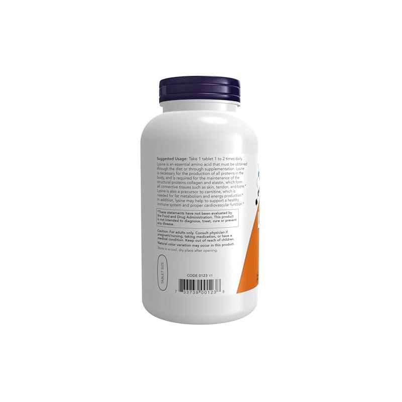 NOW Suplementos, L-lisina (clorhidrato de L-lisina) 1000 mg, doble potencia,