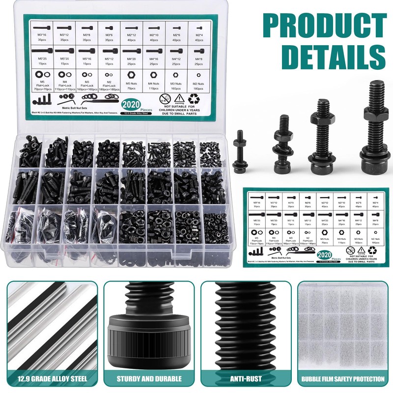 2024 Pcs Metric Screw Assortment, Bolts and Nuts Assortment Metric