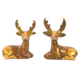 Purpledip Brass Pair of Deer Statues Showpieces for Office/Study Table, Fengshui Significance (11047)